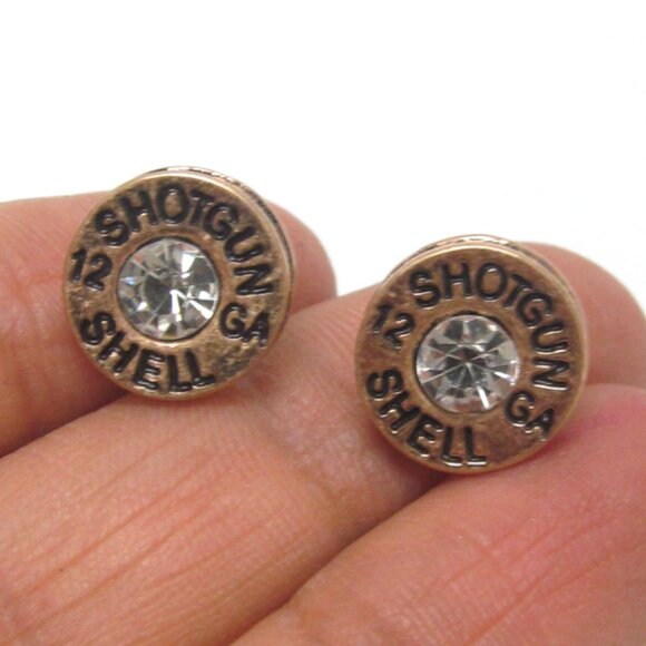 Western Cowgirl Bullet Stud Earrings Silver or Gold Rhinestone NEW - Picture 2 of 2